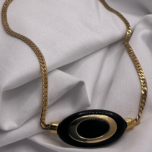 Trifari Black and Gold Oval Necklace - Picture 2 of 5